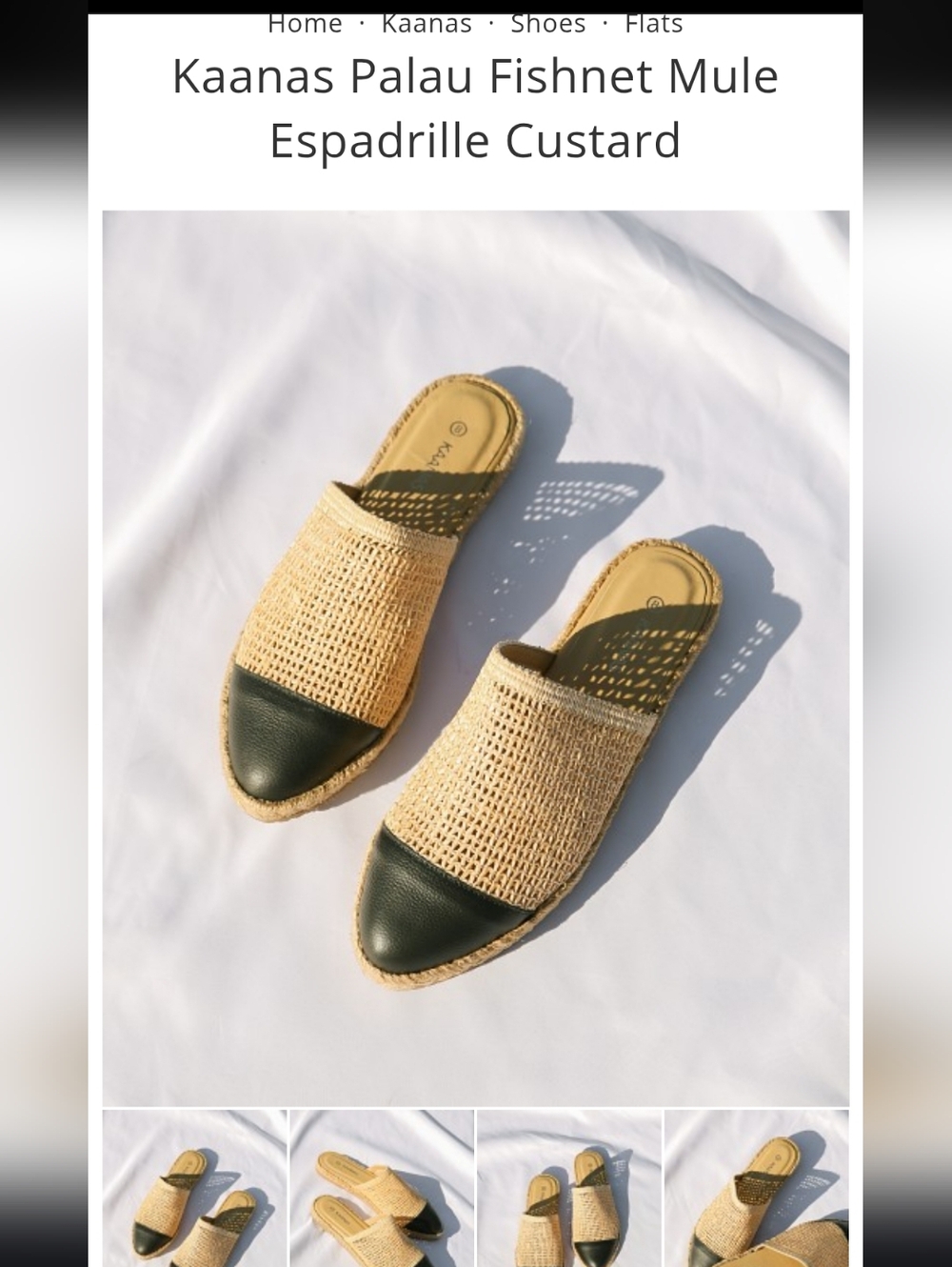 Kaanas Palau Fishnet Mule Espadrille - Custard/Black 7